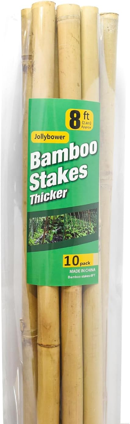 10pcs 1" D Thicker Heavy Duty Bamboo Stakes, 8FT Plant Stakes, Natural Garden Stakes for Tomato, Bean, Flowers,Trees Potted and Climbing Plant Support