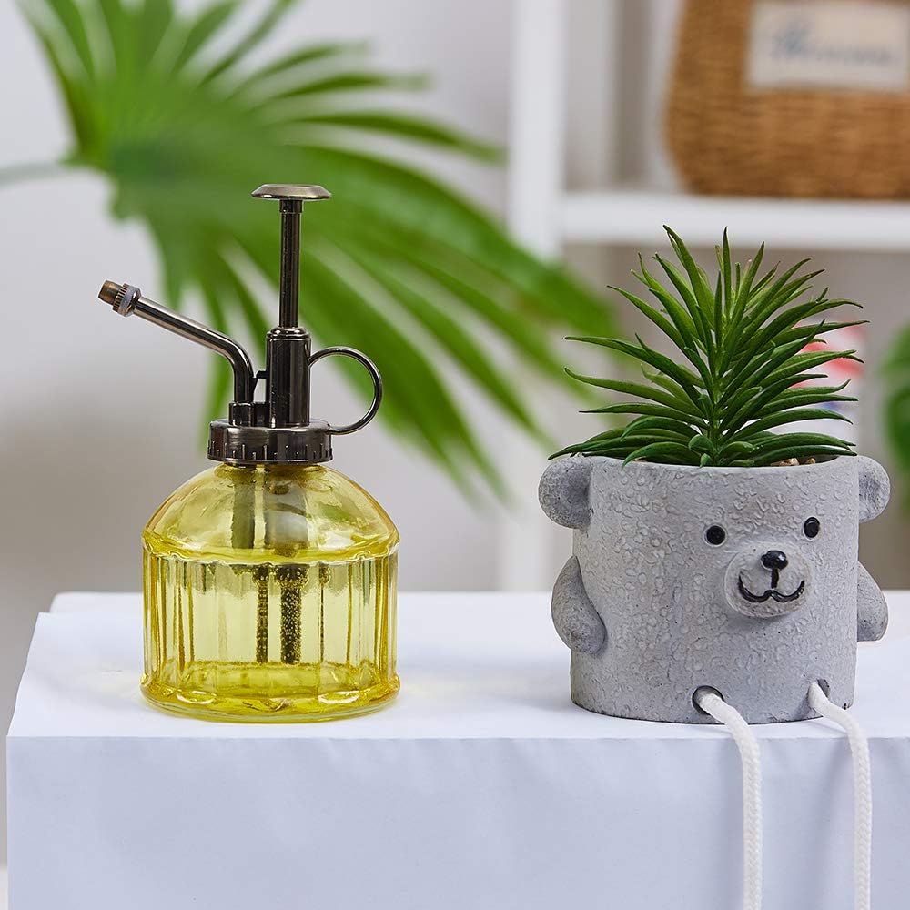 Glass Plant Mister Spray Bottle, 6.5" Tall Vintage Plant Spritzer Sprayer Mister, Succulent Watering Bottle with Top Pump, Small Glass Watering Can for Indoor Outdoor Houseplant - Yellow
