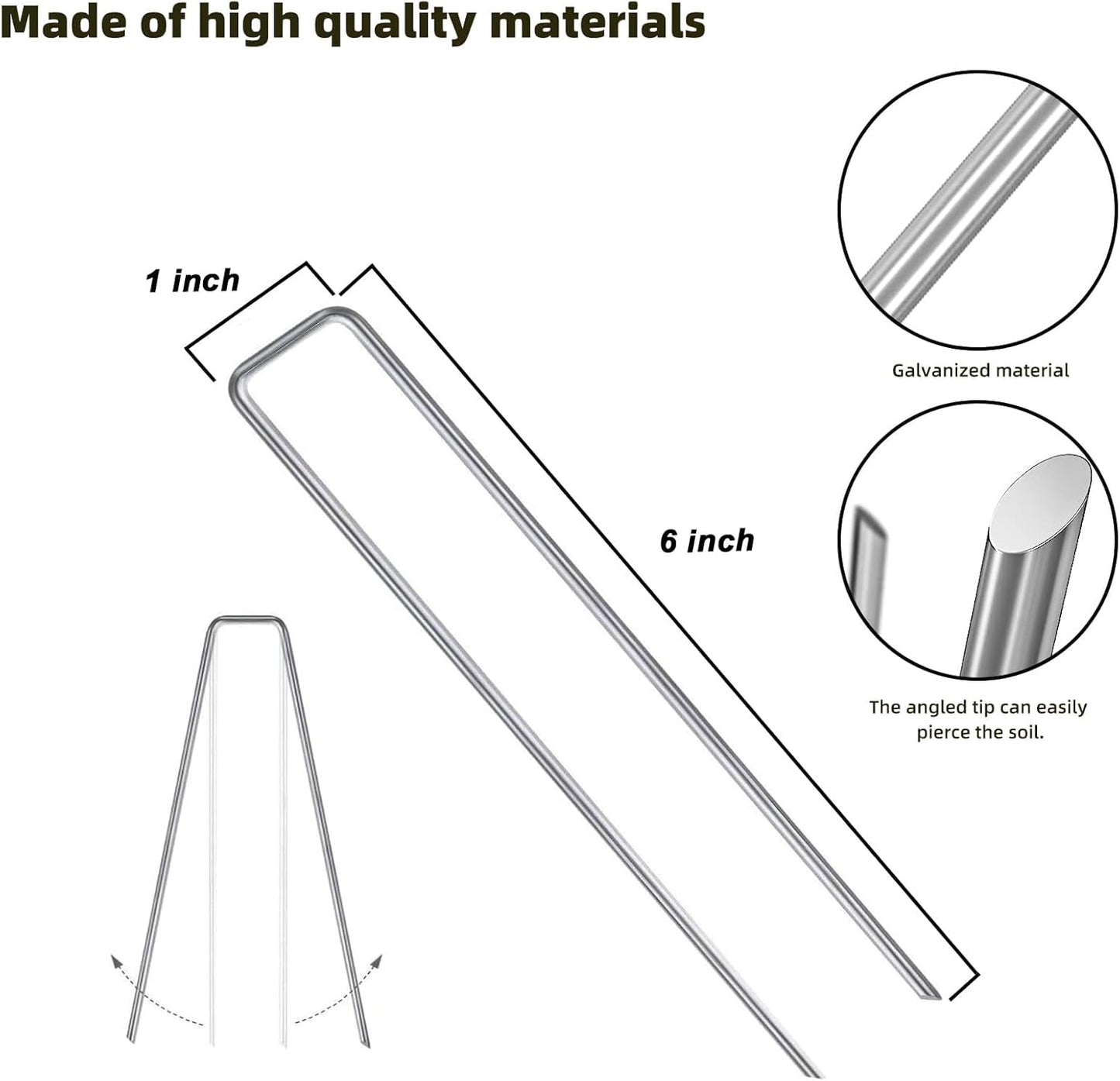100 Pack Sturdy Garden Landscape Staples, 6 Inch Galvanized Steel Sod Pins Anti-Rust Stakes for Weed Barrier, Christmas Decorations and Landscaping Fabric.