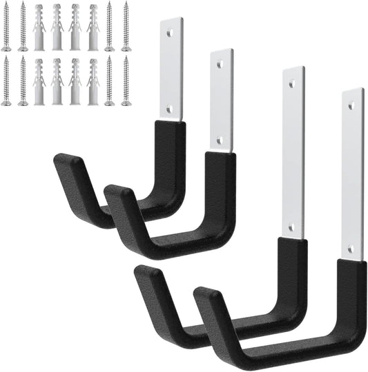 Heavy Duty Utility Hooks - Wall Mount for Garage Storage, Hose & Bike Hangers (2 Small & 2 Medium)