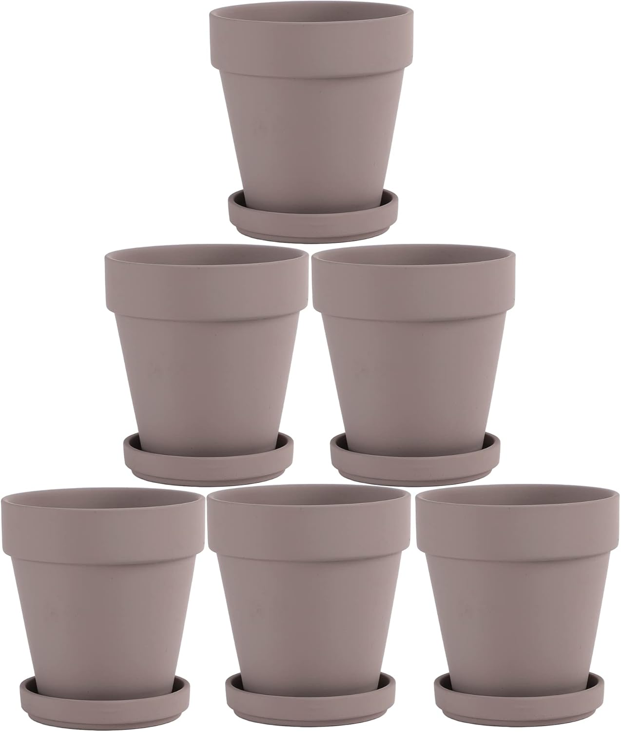 Grey Terra Cotta Pots with Saucer - 6-Pack Small 4'' Clay Ceramic Pottery Planter for Cactus, Flowers, Succulents - Drainage Hole, Great for Plants, DIY Craft Projects