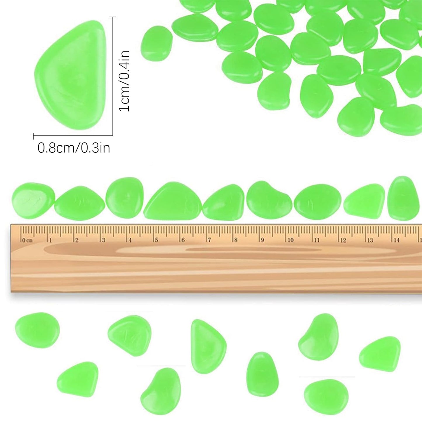1000PCS Green Long Term Glowing Decorative Stone, Glow in The Dark Rocks Light Perfect Indoor Outdoor Decor Fit for Garden Sidewalk Fish Tank Grass Flower Pots (0.3-04in/0.8-1cm)