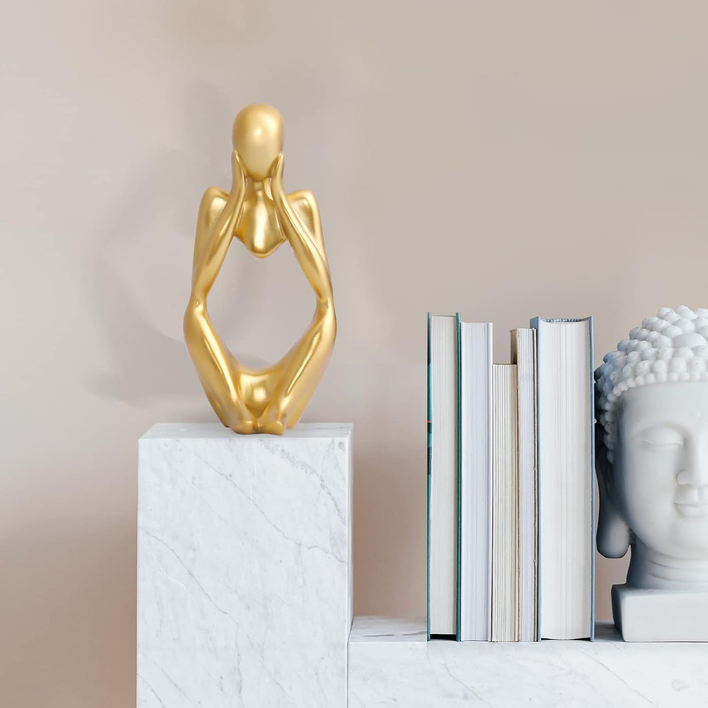 INNOLITES Resin Statue Thinker Style Decoration Abstract Sculptures Collectible Figurines for Home Decor Modern Office Shelf Desktop (Gold-Focus)