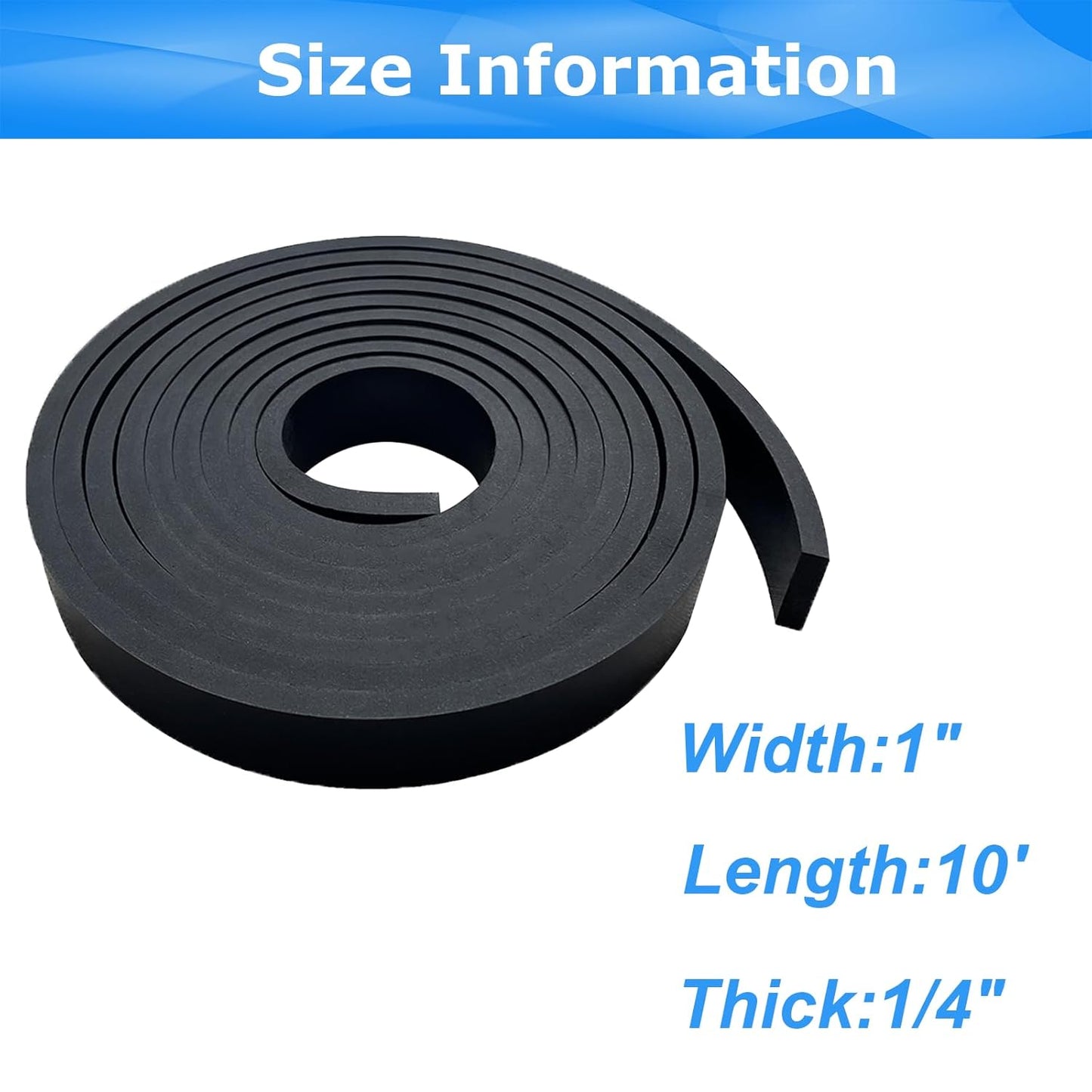Solid Rubber Sheets,Rolls & Strips 1/4 (.25)" Thick X 1" Wide X 10'Long, Solid Rubber Strips for DIY Gaskets Crafts Pads Sealing Abrasion Supports Flooring Protection Warehouse