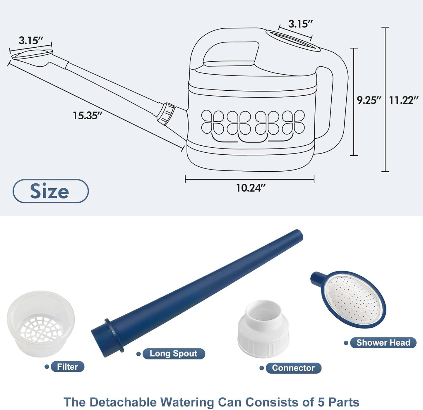 2 Gallon Watering Can for Outdoor Plants, Plant Watering Can with Removable Long Spout and Stainless Steel Sprinkler Head, Large Water Can for Garden Flowers Vegetables