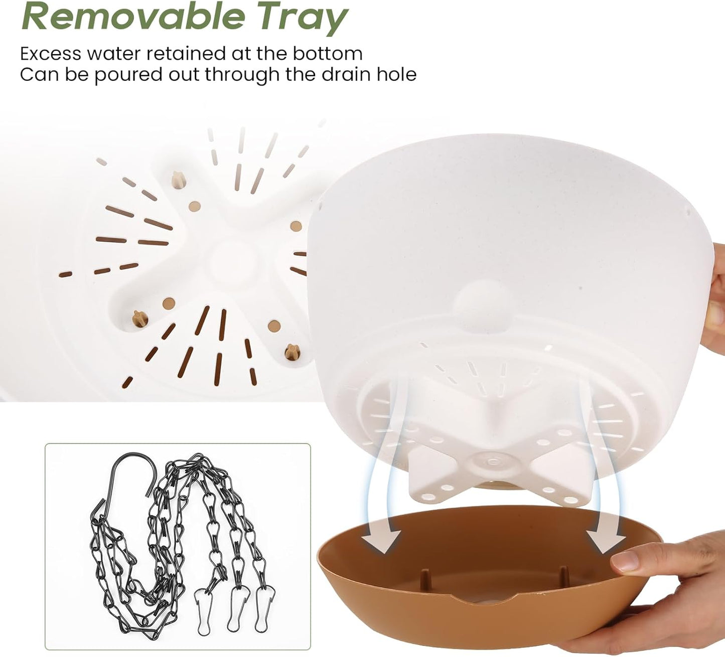 8.3 Inch Hanging Planter, 3 Pack Hanging Plastic Plant Self Watering Pot with Drainage Holes and Saucers, Hanging Baskets Flower Pots for Indoor Outdoor Garden Plants and Flowers-White