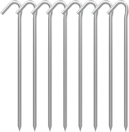 AAGUT 8 Pack Metal Camping Tent Stakes 9 Inch Yard Stakes for Inflatables Heavy Duty Tent Pegs Steel Hooked Ground Stakes for Outdoor Christmas Decorations, Garden Edging Tarp Stakes for Ground