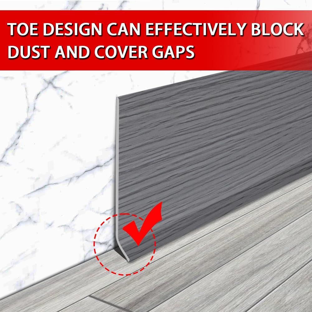 Vinyl Wall Base Baseboard Molding Trim 6" Flexible Self Adhesive Rubber Wall Base Moulding Trim Peel and Stick Design, 6 Inch x 40 Feet, Medium Grey Wood