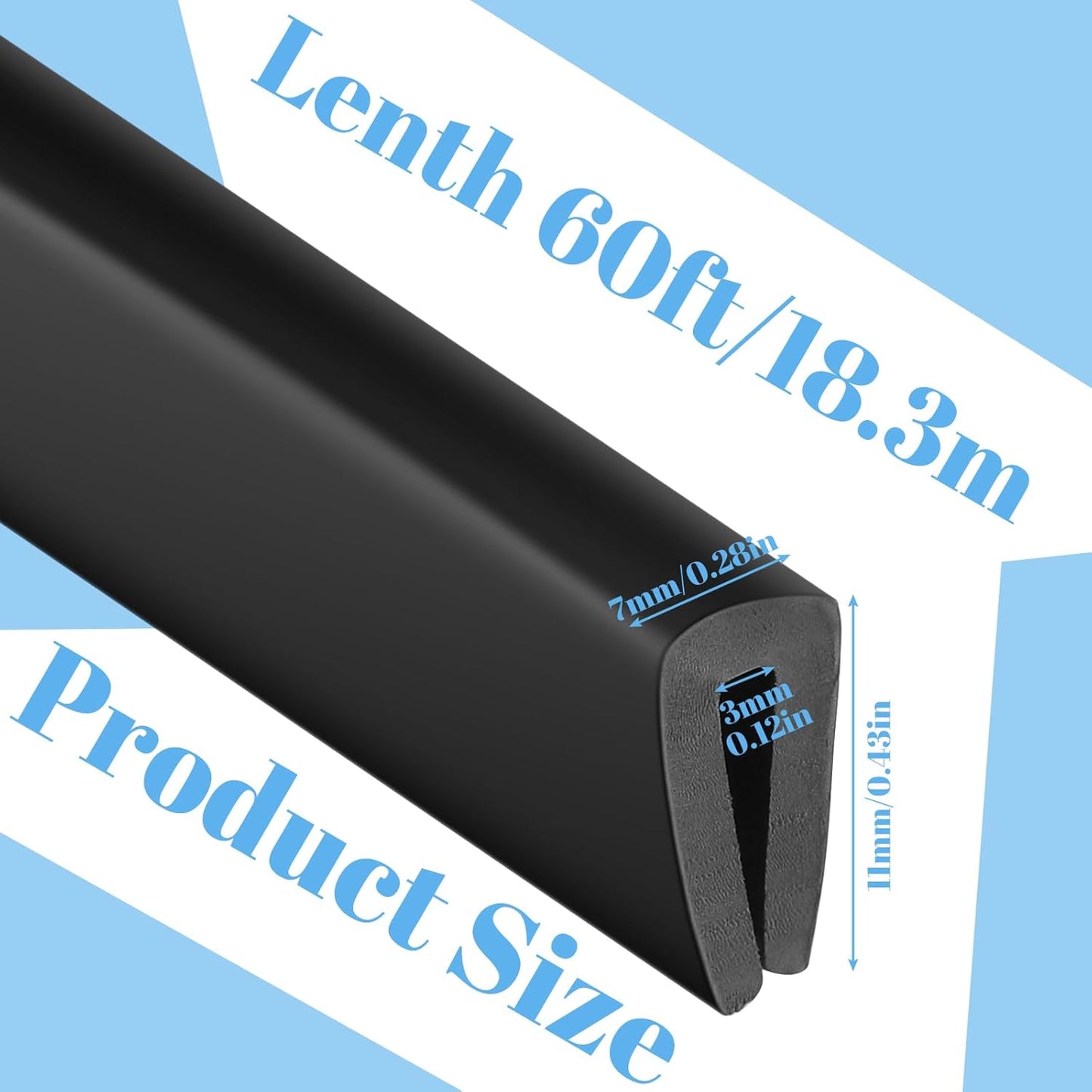 Kingdder Rubber Edge Trim U Channel Rubber Door Seal Strip Weather Resistance Sheet Metal Edge Protector Fits 1/8 Inch for Car Doors, Steel Plates, Glass, Hatches, Table Corners(60 Feet)