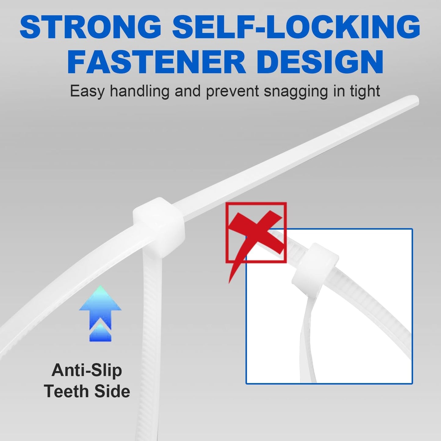 Zip Ties, RAZCC 1200pcs Cable Zip Ties 8 Inch, Heavy Duty White Plastic Wire Ties with 50lb Tensile Strength, Self-Locking Nylon Cable Ties, Wire Management for Indoor and Outdoor