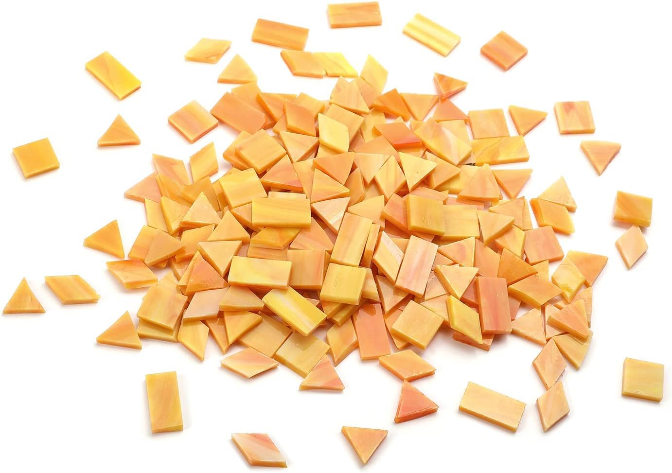 Lanyani 200 Mixed Color Glass Mosaic Tiles - 4 Shapes, Tiffany Stained Glass Pieces for Crafts, Pumpkin Orange