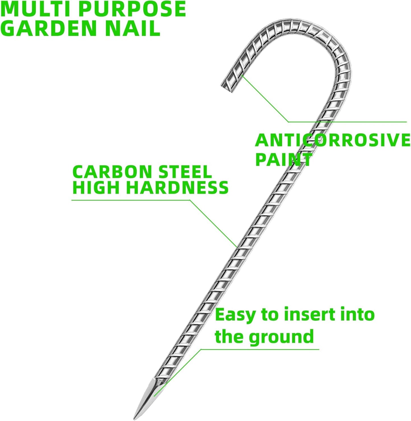 20 Pack Ground Garden Rebar Stakes Rebar 12 Inch Anti-Rust Galvanized Steel J Shape Hook Heavy Duty Ground Anchors for Tents, Position Kits,Fences, and Trampolines Landscape Fabric