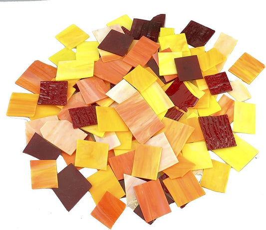 Lanyani Stained Glass Sheets Pieces, Glass Mosaics Tiles for Artwork and Crafts Art Projects, 35oz Value Pack, Flame
