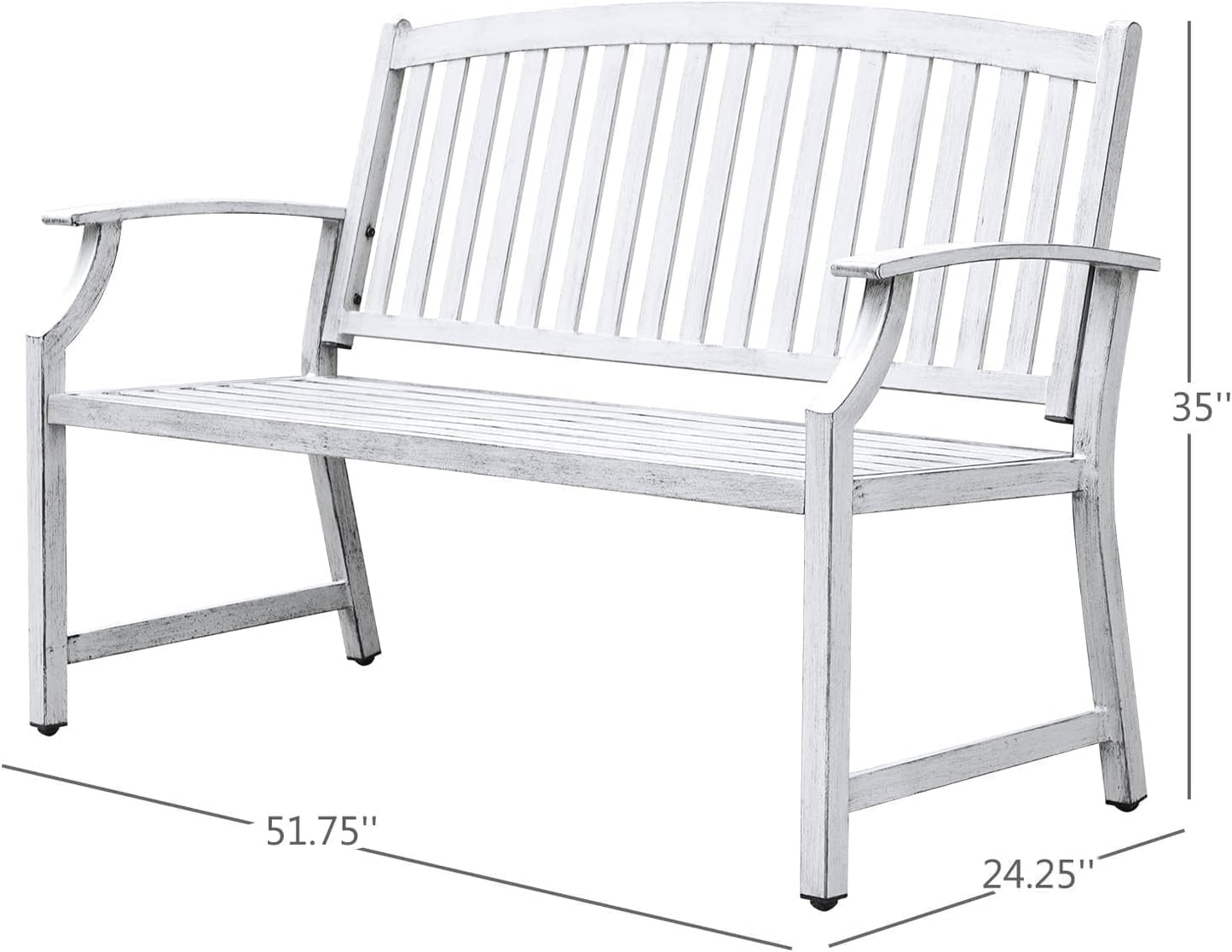 Grand patio 52" Farmhouse Outdoor Bench, Garden Benches with Rust Free Metal Powder Coated Frame and Aluminum Backrest, Faux Wood Grain Finish Frame Patio Bench for Front Porch,Gray-White
