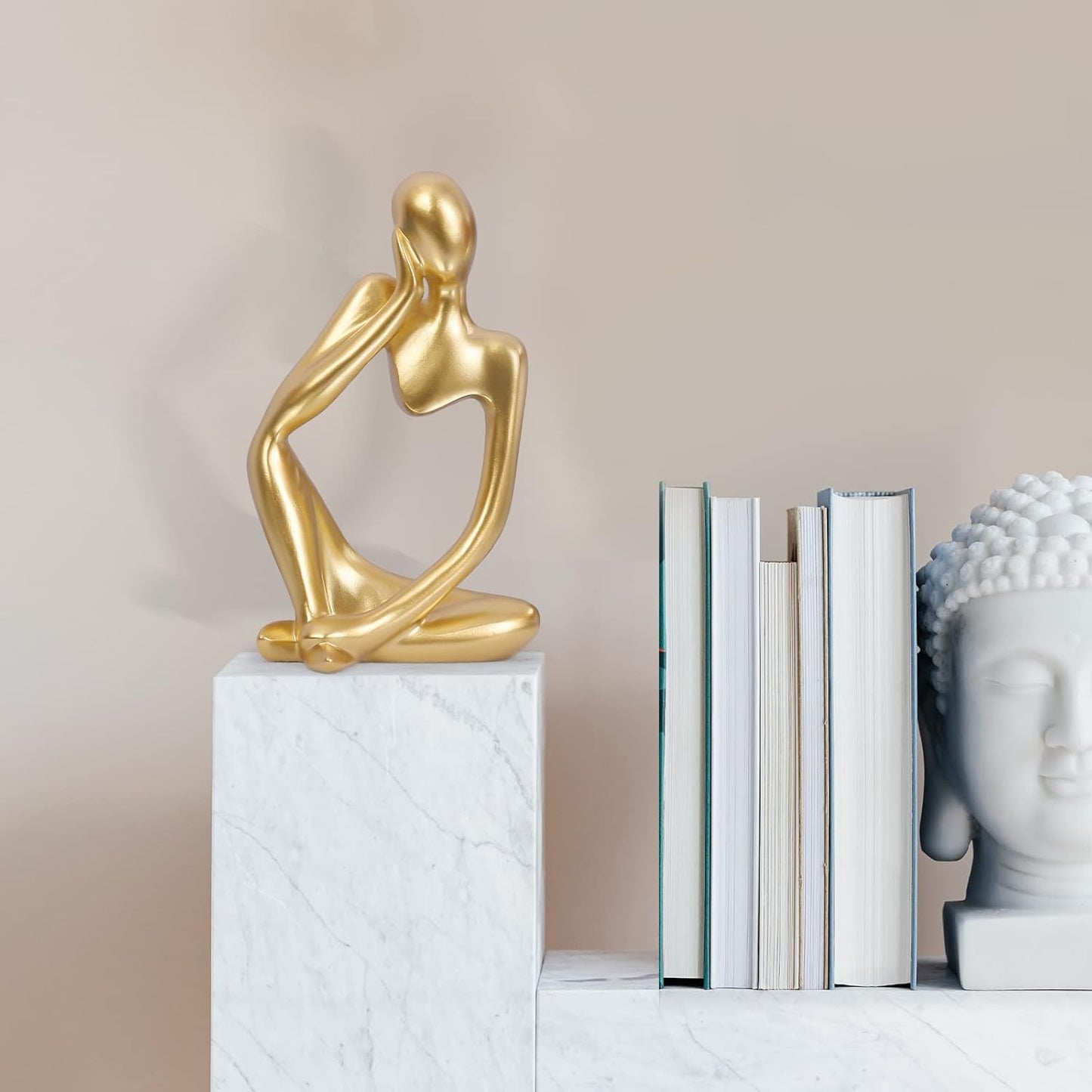 INNOLITES Resin Statue Thinker Style Decoration Abstract Sculptures Collectible Figurines for Home Decor Modern Office Shelf Desktop (Gold-Left)