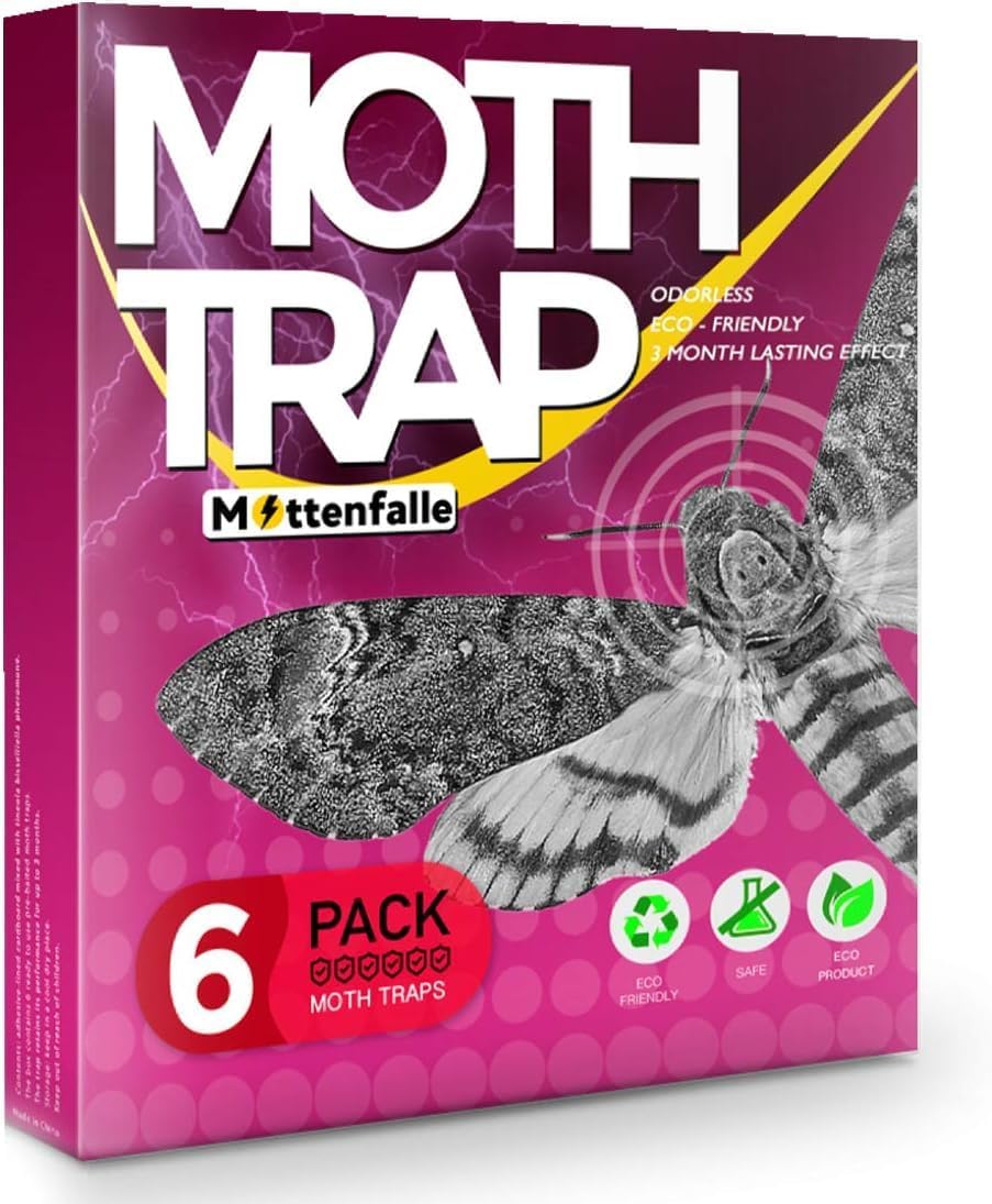 Mottenfalle Clothes Moth Traps 6-Pack - Prime Safe Non-Toxic Eco-Friendly Moth Traps with Pheromones Sticky Adhesive Tool for Wool Closet Carpet (Table-Top)