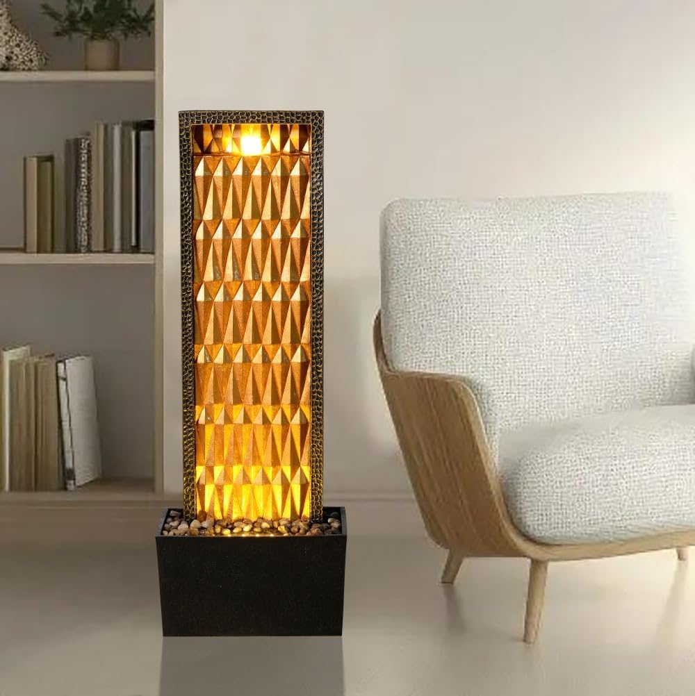 Indoor Water Fountain - 27'' Tall Waterfalls Water Features, Gold Brilliant Design, Decor Your Home, Livingroom,Office,Outdoor Garden, Patio, Backyard