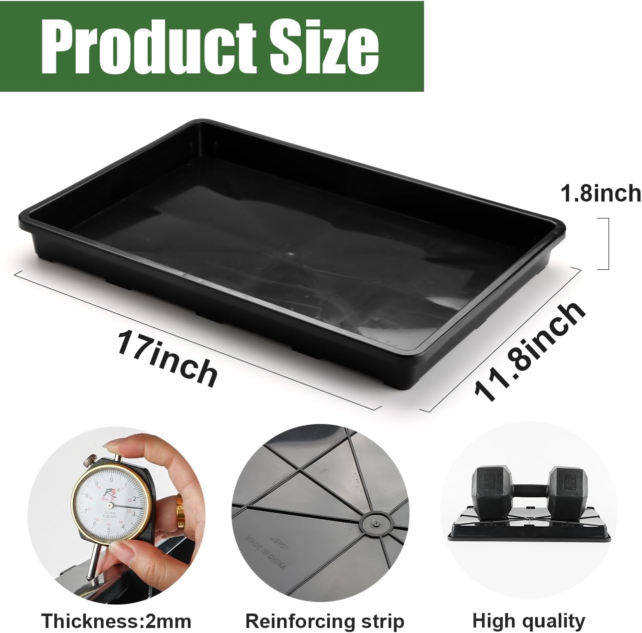 10 Pack Nursery Pots Trays (17"x11"x2"), Plastic Flat Seed Starter Trays, Durable Carrying Seedling Starter Tray, Reusable Tray for Planting and Collecting Drainage Water (Black)