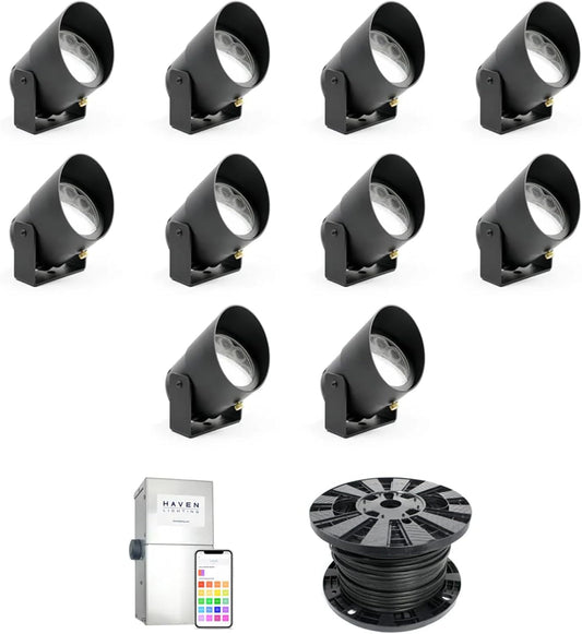 Haven Lighting 9 Series Pro Landscape Lighting Kit - Professional-Grade App Controlled Smart Lights with WiFi - Color Changing Exterior House Lighting, 10-Up LED Lights