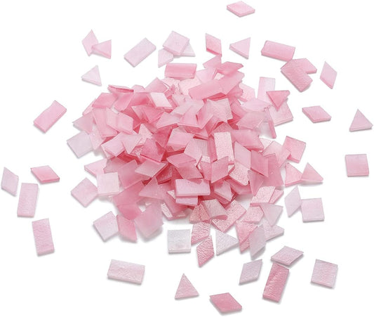 Lanyani 200 Pieces Glass Mosaic Tiles for Crafts,4 Shapes Mixed Colorful Tiffany Stained Glass Pieces,Square/Rectangle/Diamond/Triangle,Ice Pink