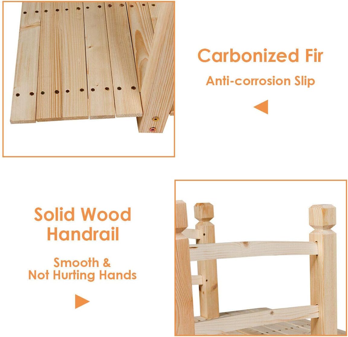 HAPPYGRILL Wooden Bridge, Natural Wood Garden Bridge with Guardrails, Outdoor Pond Bridge for Garden Backyard Decoration 5FT