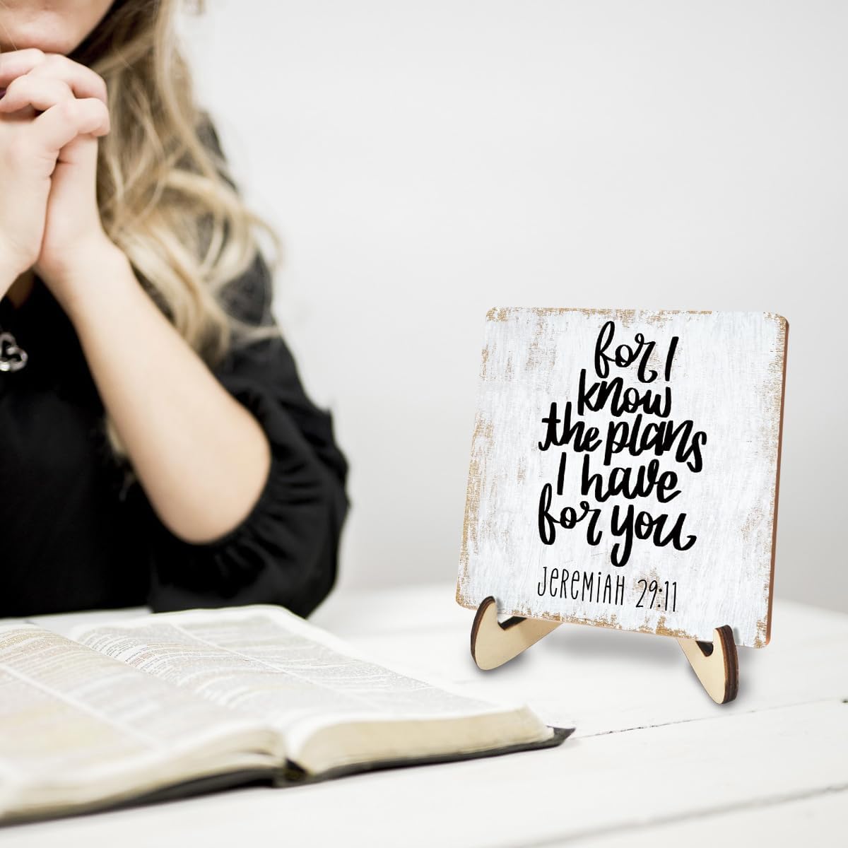Motivational Wood Sign Rustic Desk Decor Home House Office Work Table Desk Accessories Decorative Christian Religious Bible Verse Faith Decorations Office Supplies Living Room Cubicle Decor