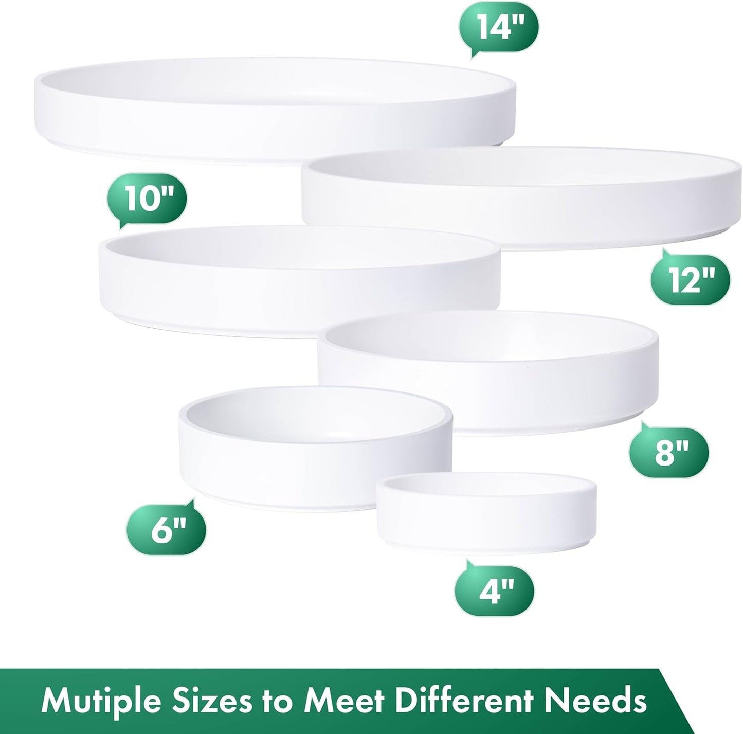 Phoenix Vine 14 Inch Plastic Plant Saucer Water Drip Tray, Heavy Sturdy Round Plant Drainage Tray for Indoors Outdoor, Set of 2, Matte White, 21-TY-14W-2