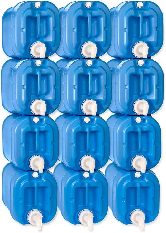 5 Gallon Stackable Water Containers (12-Pack) | 100% Food Grade, BPA-Free | Durable Indoor Outdoor Storage Large Water Jug | Camping Accessories, Survival Gear, Prepper Supplies