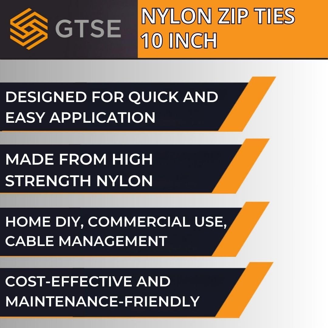 GTSE 10 Inch White/Clear Zip Ties, 100 Pack, 18lb Strength, UV Resistant Long Nylon Cable Ties, Self-Locking 10" Tie Wraps