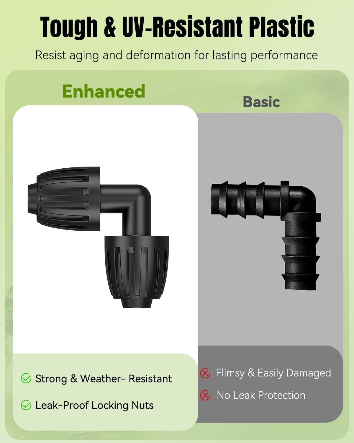 Pawfly 15 Pcs Drip Irrigation Fittings for 1/2 Inch Irrigation Tubing, Barbed Elbow Parts for Garden Irrigation System, 1/2" Drip Line Connectors with Anti-Drop Lock Nuts (1/2" ID x 0.64" OD)