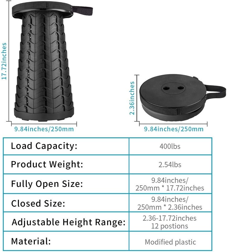 Boreeman Upgraded Folding Stool Lightweight Yet More Sturdy with Load Capacity 400lbs Portable Collapsible Stool for Camping Fishing Hiking BBQ (Black)