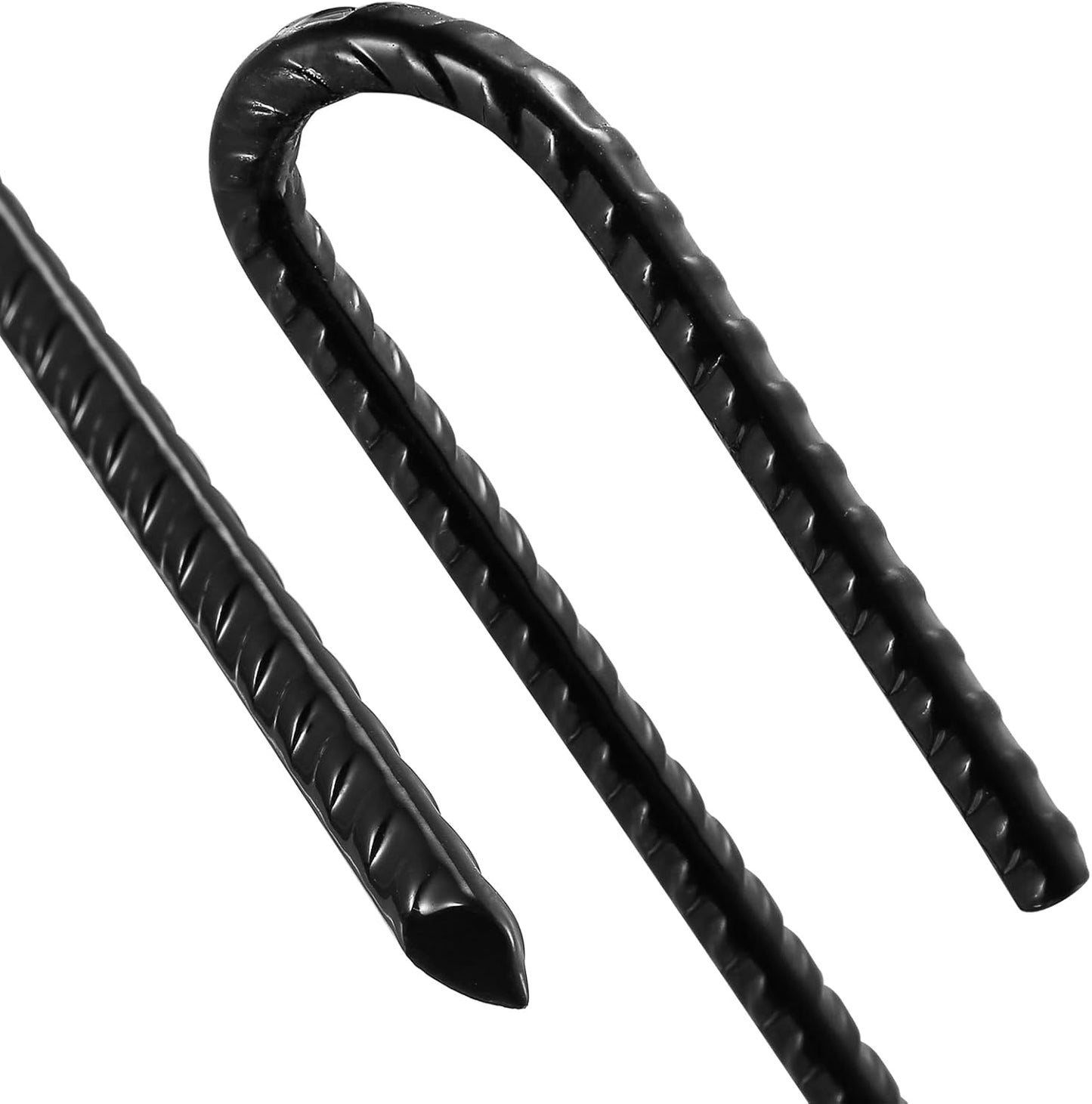 Rebar Stakes U/J Hook Extra Heavy Duty,(50pcs) 12 inch x 1/4 inch Rust Proof Coated Steel Ground Stakes Ground Anchors, Garden Stake Metal Stakes Tent Stake Trampoline Anchors (U-Hook)