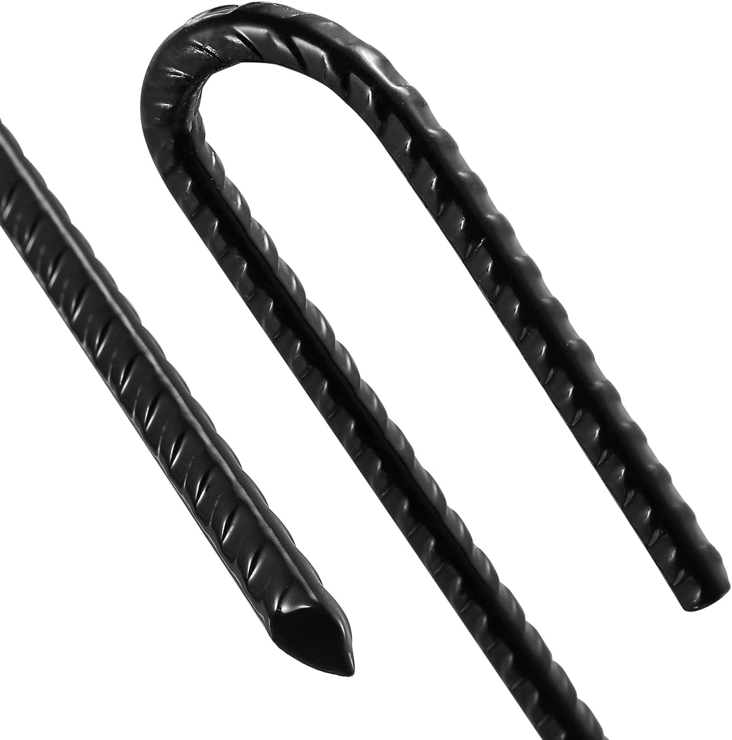 Rebar Stakes U/J Hook Extra Heavy Duty,(10pcs) 12 inch x 1/4 inch Rust Proof Coated Steel Ground Stakes Ground Anchors, Garden Stake Metal Stakes Tent Stake Trampoline Anchors (U-Hook)