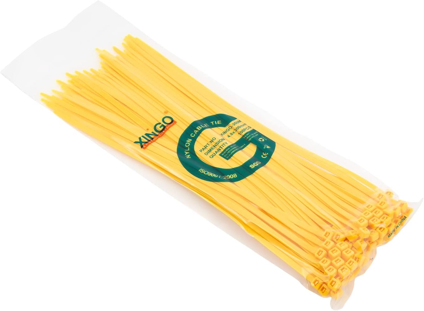 XINGO 100PCS Cable Zip Ties Heavy Duty, Premium Nylon Plastic Wire Ties with 50 Pounds Tensile Strength, Self-Locking Black Nylon Zip Ties for Indoor and Outdoor (12 inch, Yellow)