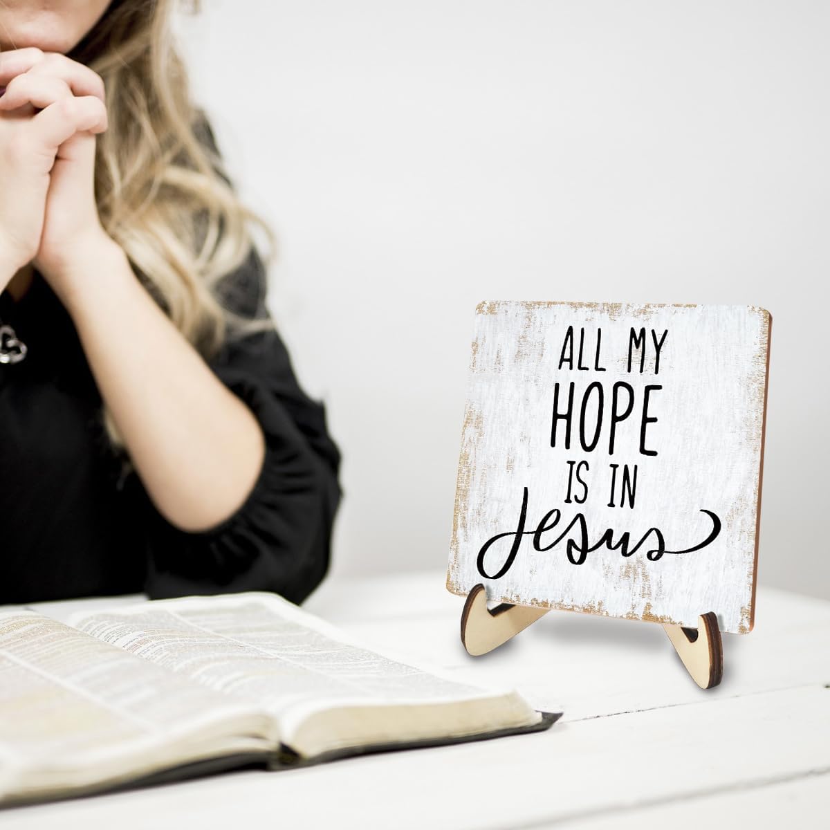 Rustic Wooden Inspirational Sign - 5.1x5.1 inches - Christian Bible Verse - Tabletop Decor - 3 Pack