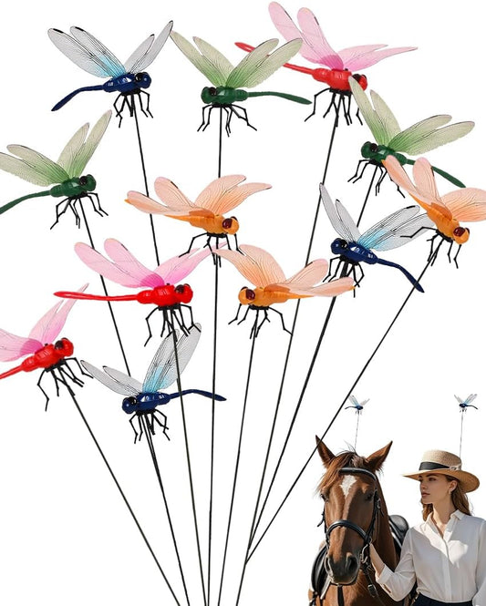 12 Pack Fake Dragonflies, Hat Clip Artificial Realistic 3D Dragonflies Garden Stakes Decor and Horse Fly Deterrent, Dragonfly Humming Bird Stakes, Fly Scare Devices for Indoor Outdoor