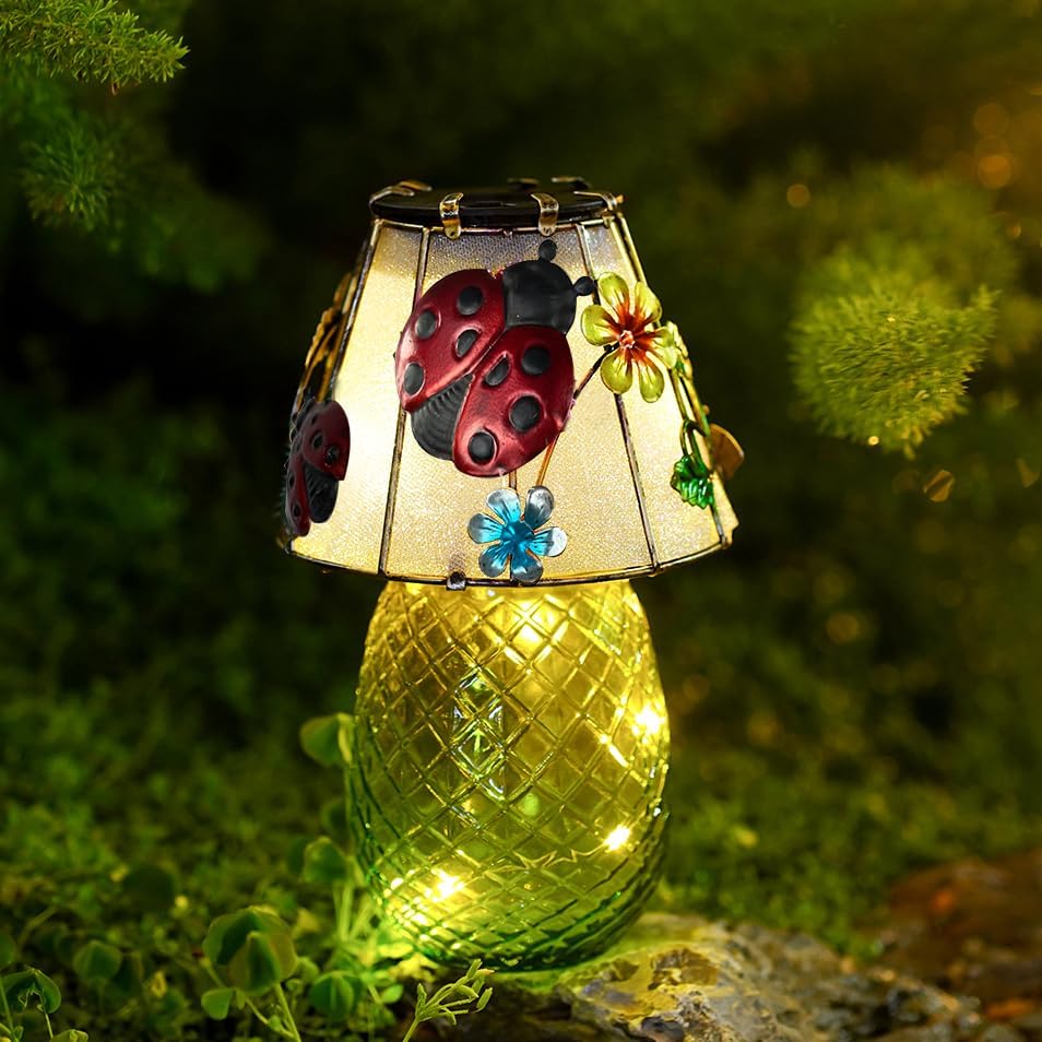 Ladybug Solar Garden Lights Outdoor Decor - Waterproof Tabletop Solar Lamp - Cordless Table Lamps for Garden Patio Porch Yard Backyard Balcony Wedding, Gifts for Mom (Ladybug)