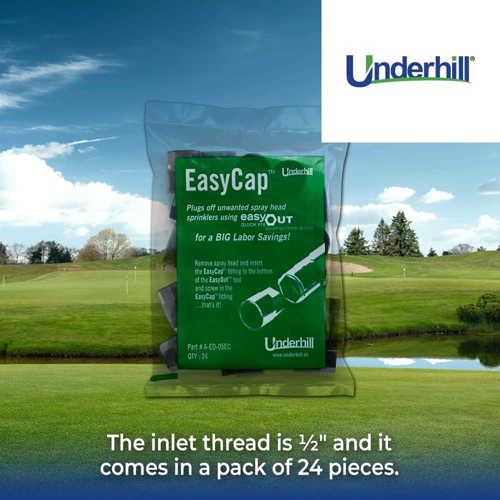 Underhill Plumbing Tools for Sprinkler System, EasyCap Female FPT Fitting for EasyOut Sprinkler Tool, Plug Off Unwanted Sprinklers, A-EO-05EC, 24 Pack