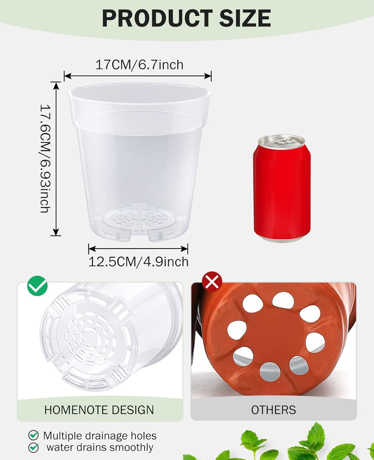 homenote Clear Nursery Pots for Plants,6.7 Inch Plant Pot for Planting Plastic Seedling with Drainage Holes Seed Starter Flower High Transparency with 20 Labels (15 Pack)