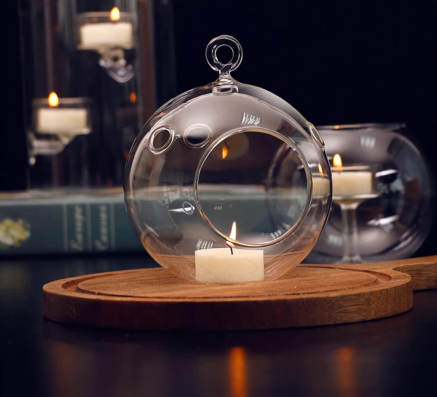 12 Pcs 3.15"/ 8cm Hanging Candle Holder Glass Globes for Candles, Air Plant Holders Terrarium Hanging Tea Lights Candle Holder Home Wedding Party Tree Decoration