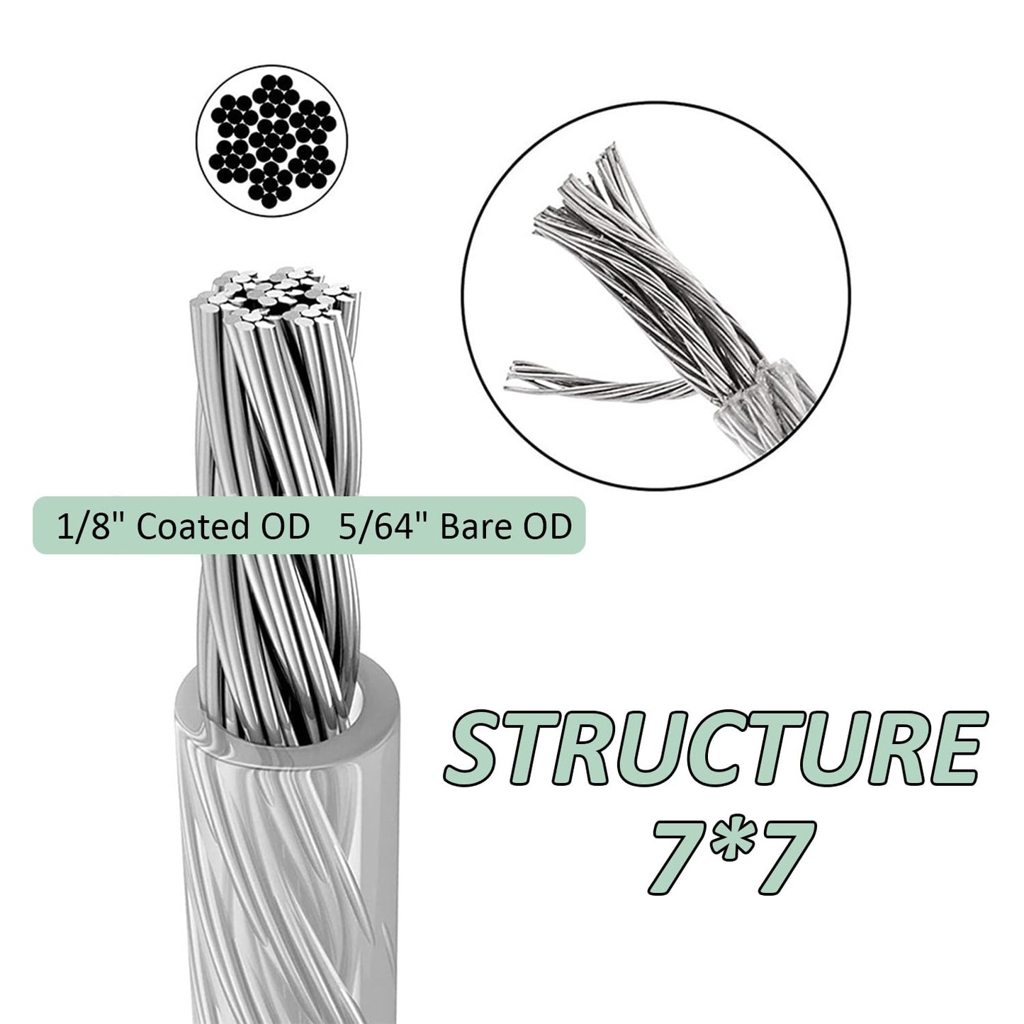 1/8" Wire Rope Kit，Steel Wire Cable，220FT Turnbuckles for Cables Wire，304 Stainless Steel Cable,M5 Turnbuckle Kit for Outdoor, Garden, Kitchen, Craft