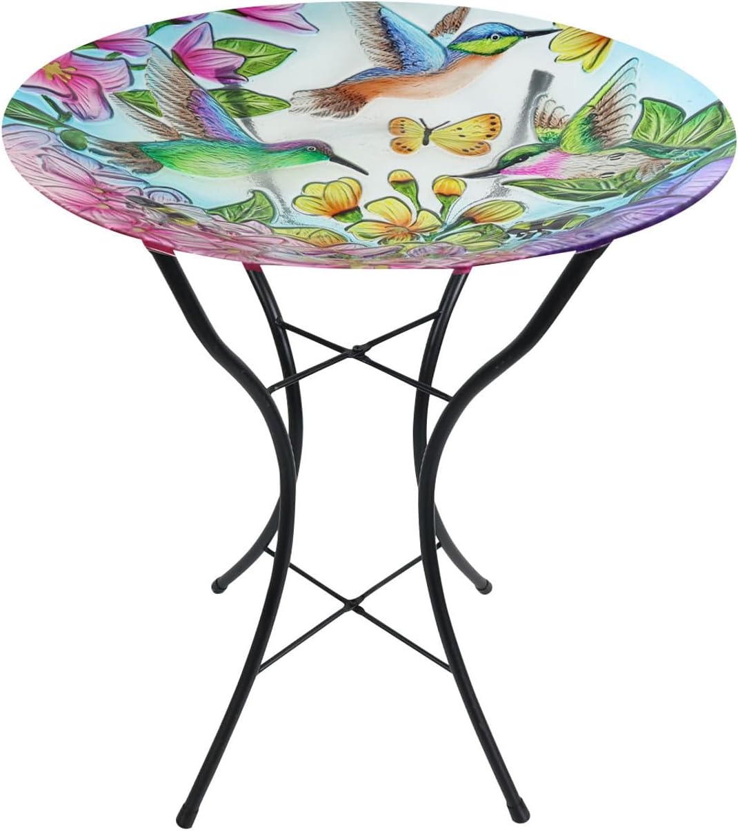Briarwood Lane Springtime Hummingbirds Glass Birdbath