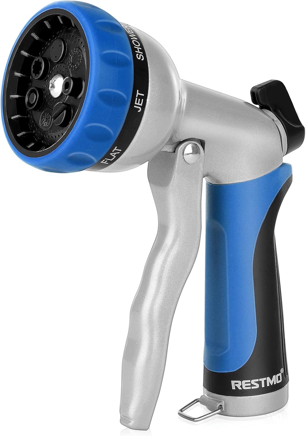 RESTMO Garden Hose Nozzle, Heavy Duty Metal Water Hose Nozzle with 7 Adjustable Spray Patterns, High Pressure Hand Sprayer with Flow Control, Best for Watering Plant & Lawn, Washing Car & Pet, Blue