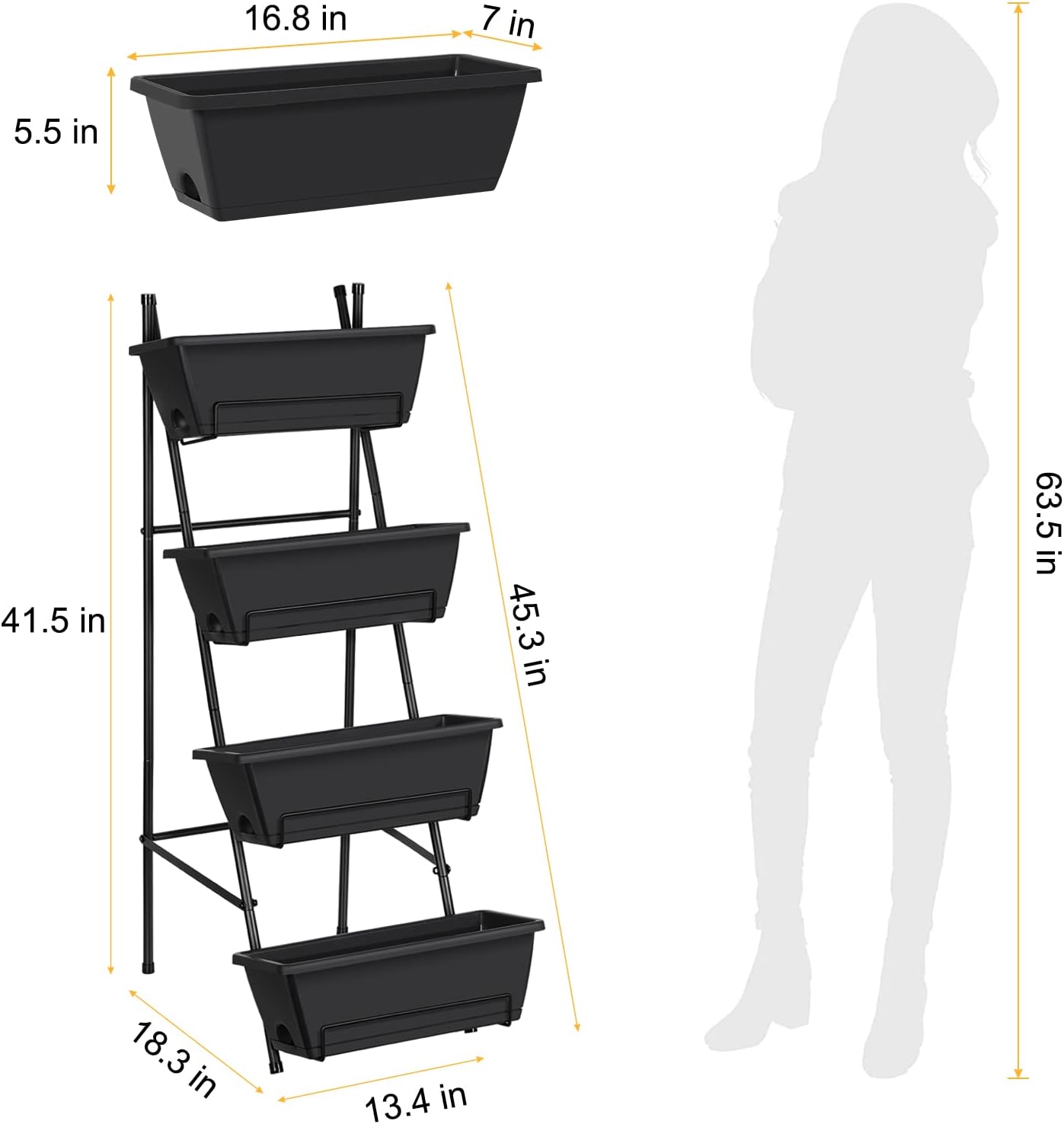 OYEAL Raised Garden Bed 4 Tier Vertical Garden Planters Indoor Outdoor Raised Planter Box with Legs Elevated Herb Garden Planter for Flowers Vegetables Plants, Black