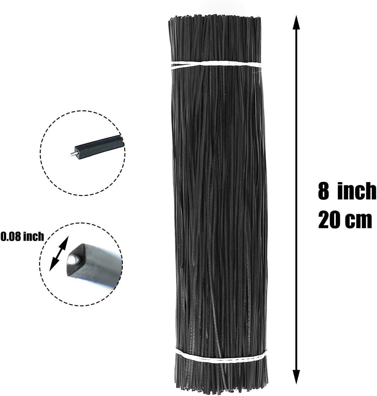 1000 pcs 8 inch Black Cable Twist Ties Plastic Twist Ties with Rugged Metal Innercores Reusable Fastening Cable Cord Wire Ties