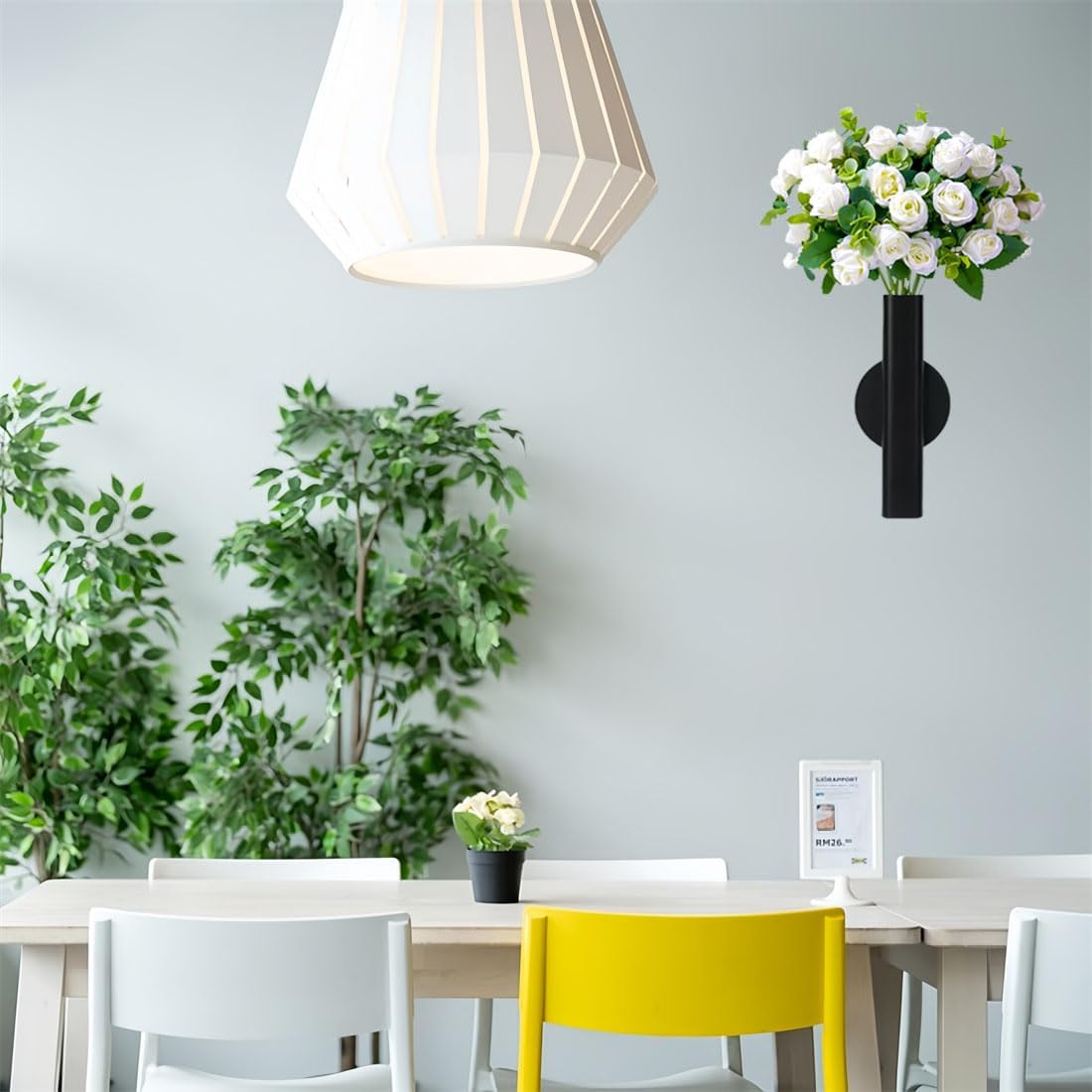 Self Adhesive Wall Vase Metal Tube Decoration Holder Used to Display Dried Flower, Faux Flowers, Fake Flowers, Also Suitable for Cemetery Memorial Decoration (2 Pcs Black)