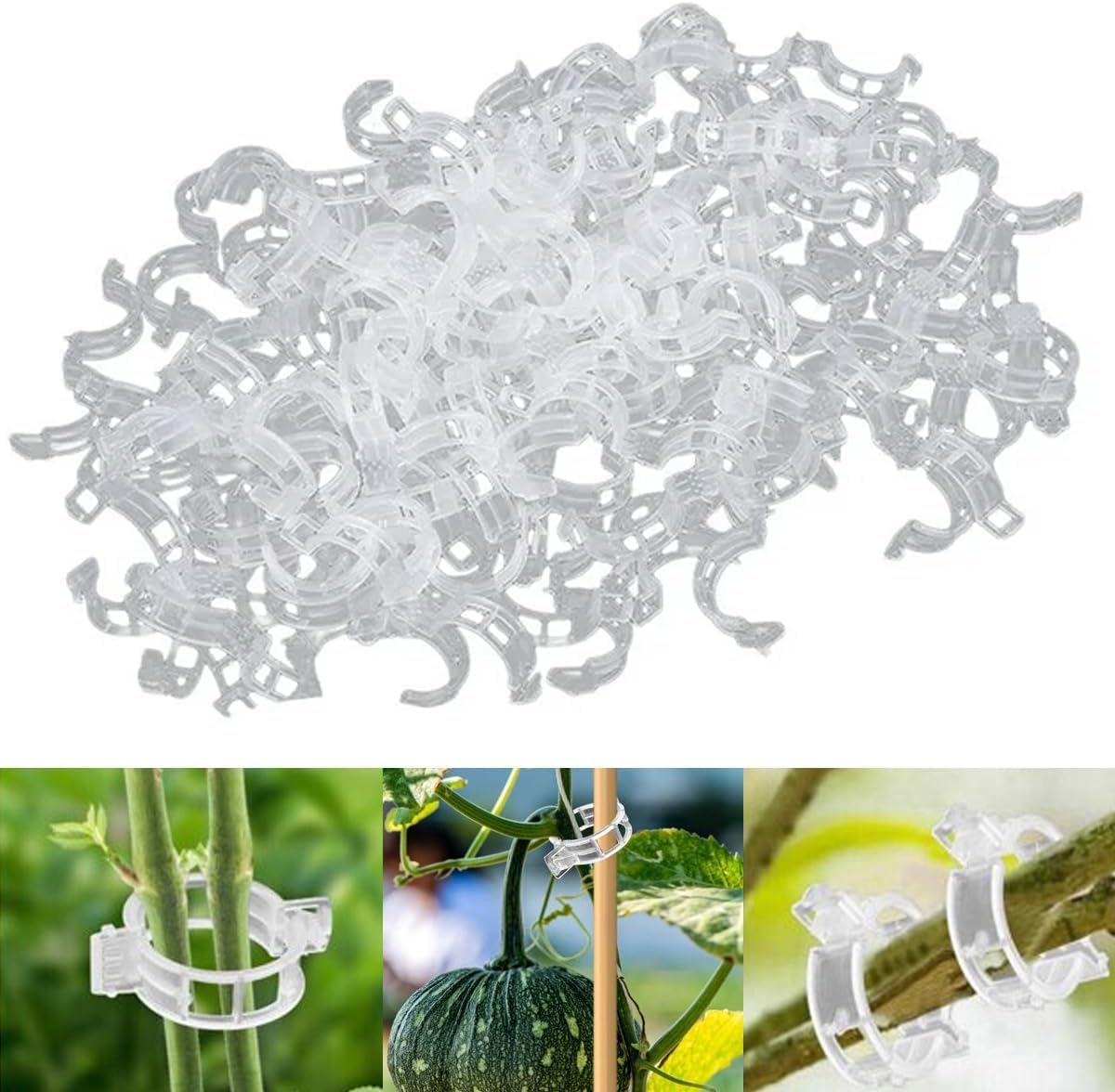 150 PCS Secured Plastic Plant Clip, Plant Support Clips, Garden Clips for Climbing Plants, Plastic Trellis Clips Plant Support Clips Tomato Grape Vine Vegetables Plant Fixing Clips (150, White)