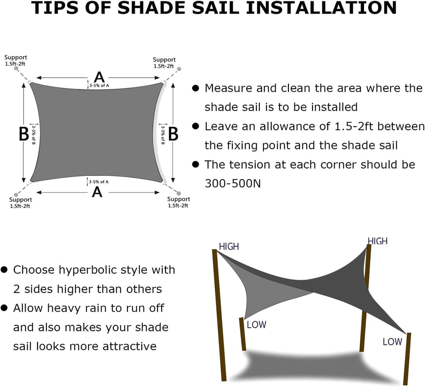 KANAGAWA 6'X9' Dark Gray Custom Size Sun Shade Sail Rectangle UV Block Canopy Cover for Patio Backyard Lawn Garden Outdoor (Customized Available)