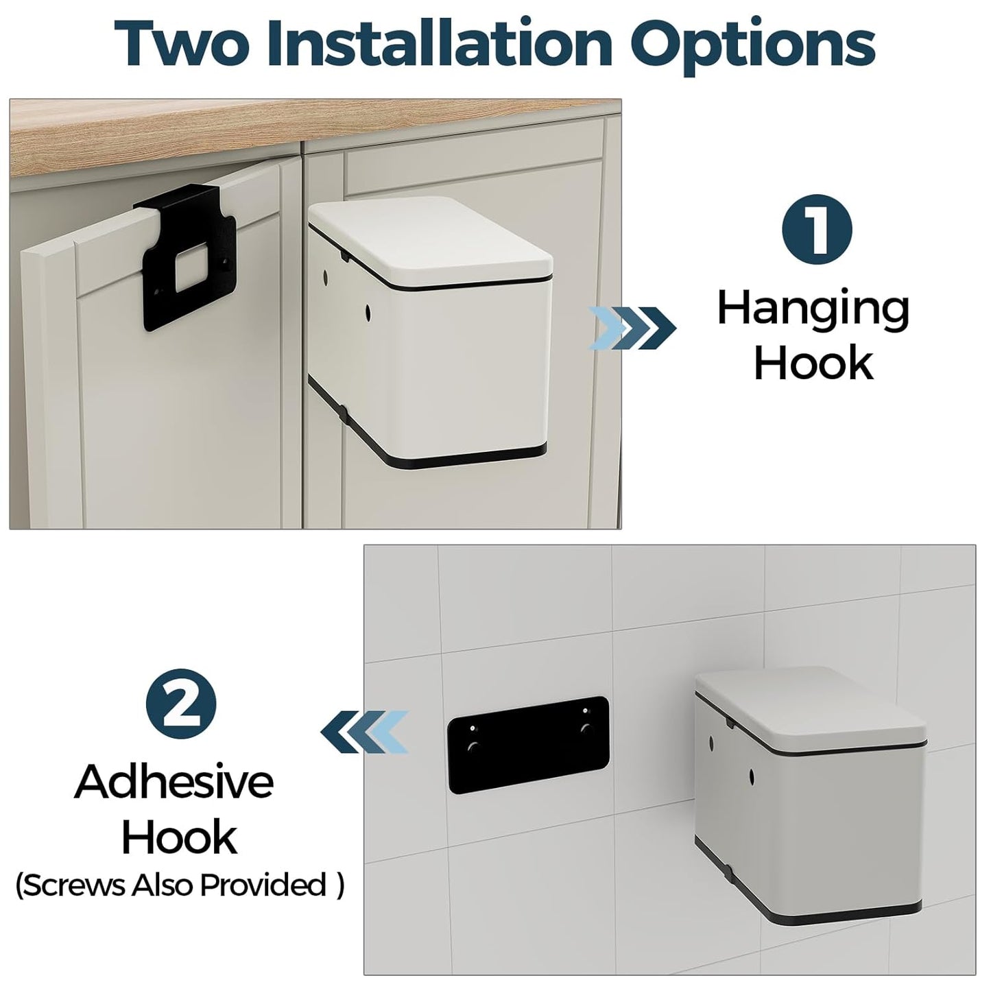 Stainless Steel Hanging Trash Can with Lid and Inner Bucket, 1 Gallon Kitchen Compost Bin for Counter Top, Under Sink or Wall Mount, Small Garbage Can for Cupboard/Bathroom/Bedroom/RV, White