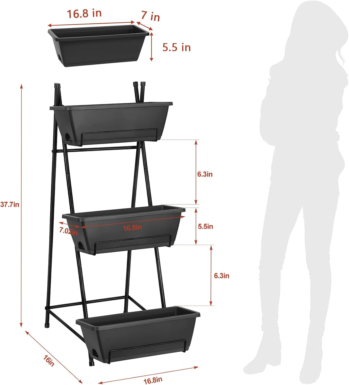 3 Tier Vertical Garden Planter Small Raised Garden Bed Freestanding Plastic Raised Planter Boxes Herb Planter Stand with Removable Tray for Indoor Outdoor Herbs Flowers Vegetables Plants Grey